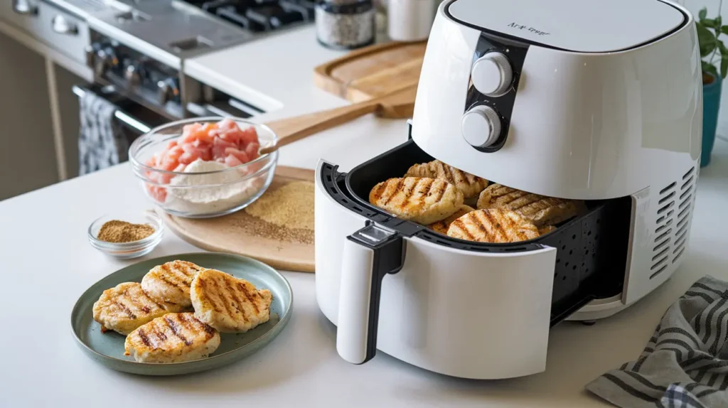 Air Fryer Frozen Grilled Chicken Patties Making Ready